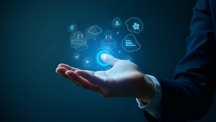 Hand Interacting with Holographic Device Showcasing Evaluation of Learning Outcomes: Emphasizing Educational Success in a Minimalist Empty Space Background