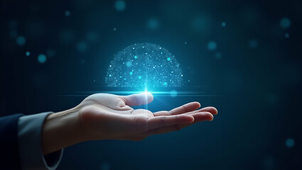 Flat Hand Interacting with Holographic Device: Showcasing Digital Literacy Skills in a Minimalist Design