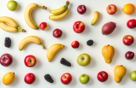 Colorful fruit flat lay, vibrant background, healthy eating concept, website banner