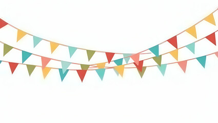 Obraz premium Colorful Triangular Flags Hanging on Strings: A Festive Decorative Element in Simple Flat Vector Illustration for Celebrations and Events - Perfect for Your Next Party or Decoration Needs!