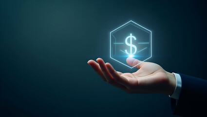 Enhance Financial Efficiency: A Hand Using Holographic Tools for Optimizing Profit and Loss in Stock Photos with Empty Space Background for Creative Use