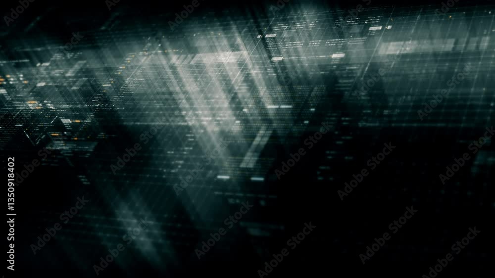 Poster Futuristic data matrix AI simulation featuring metaverse inspired elements, an information network, and hi-tech digital data telemetry with encrypted numbers