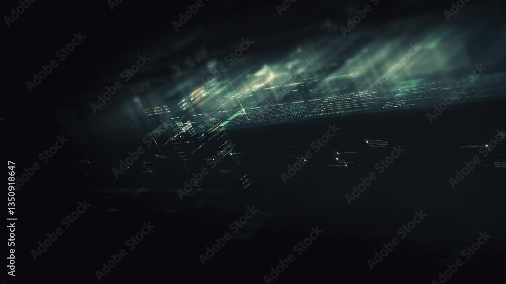 Aufkleber Futuristic data matrix AI simulation featuring metaverse inspired elements, an information network, and hi-tech digital data telemetry with encrypted numbers