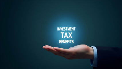 Showcasing Holographic Investment Tax Benefits: A Hand Illustrates Tax Advantages in a Minimalist Background - Perfect for Stock Photo Concepts with Empty Space for Customization