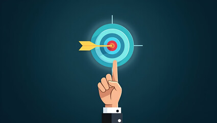 Flat Hand Holding Holographic Target with Arrow in Bullseye: A Smart Business Strategy Illustration