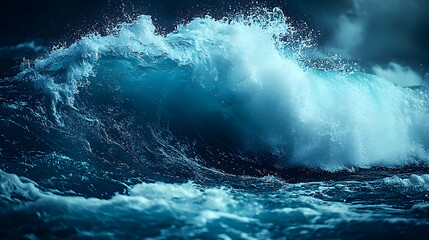 Obraz premium Powerful ocean wave at night