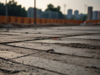 View of tile brick floor in construction site in the city.
