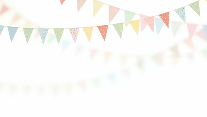 Obraz premium Colorful Triangular Flags Hanging on Strings: A Festive Decorative Element in Simple Flat Vector Illustration for Celebrations and Events