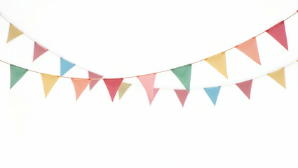 Fototapeta premium Colorful Triangular Flags Hanging on Strings Isolated on Transparent Background - Perfect for Festive Decorations and Stock Photo Concepts with Empty Space on the Left