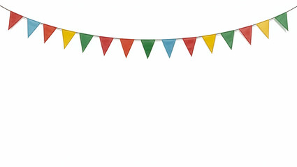 Fototapeta premium Colorful Triangular Flags Hanging on Strings Isolated on Transparent Background - Perfect for Festive Decorations and Creative Photo Stock Concepts with Ample Empty Space on the Left Side