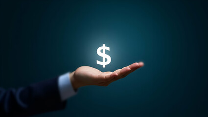 Flat Hand Showcasing Holographic Investment Mutual Funds Symbol: A Minimalist Vector Illustration for Smart Business Insights on Investment Opportunities