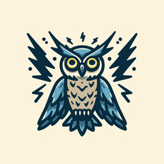 Powerful Owl with Electric Lightning Effects Vector Mascot Logo