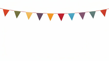 Colorful Triangular Flags Hanging on Strings: A Festive Decorative Element in Simple Flat Vector Illustration for Celebrations and Events