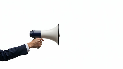 Flat A hand holding a megaphone with isolated against transparent background. Announcement concept. concept as A hand holds a megaphone isolated against transparent background symbolizing announcement