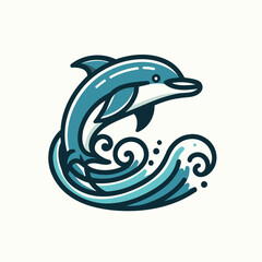 Cute and Energetic Dolphin Leaping from Waves Vector Mascot Logo
