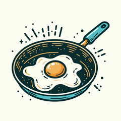 Breakfast Fried Egg in Frying Pan Vector Mascot Logo