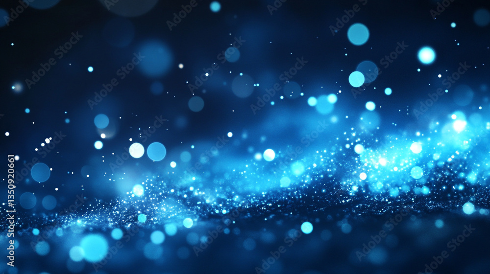 Poster blue color bokeh lights background blurred circle shapes, glowing lights creating a beautiful abstra