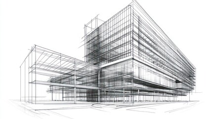 Architectural drawing of modern office building