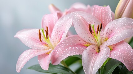 Fototapeta premium Spring flora action captivating pink flowers in nature close-up view of dewy petals