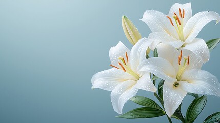 Fototapeta premium Spring action white lily flowers blooming in nature flora close-up peaceful environment