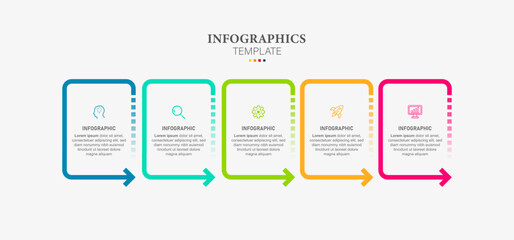Business infographic thin line process with square template design with icons and 5 options or steps.