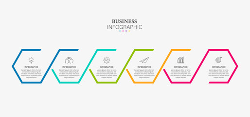 Business infographic thin line process with square template design with icons and 6 options or steps.