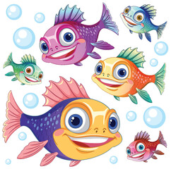 Colorful Cartoon Fish with Bubbles