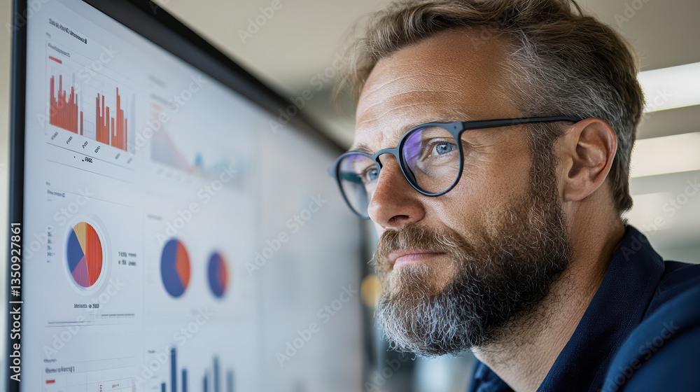 Aufkleber futuristic business analyst focused on ai powered dashboards and data visualization