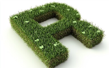 Green Grass Letter R with EcoFriendly Font, and Nature Alphabet.