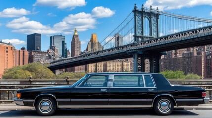 Scenic Limousine Driving by Iconic City Landmark
