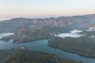 Mountain view on Doi Chang, Chiang Rai Province, northern Thailand at the beginning of the rainy season.