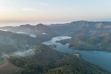 Mountain view on Doi Chang, Chiang Rai Province, northern Thailand at the beginning of the rainy season.