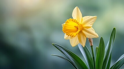 Spring action flora flowering daffodil in nature lush green environment close-up view
