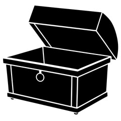 Silhouette of Toy Storage Chest with Open Lid – Black Vector Icon