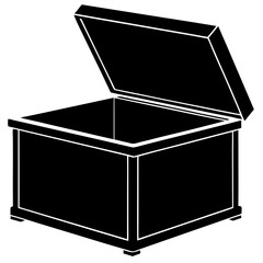 Silhouette of Toy Storage Chest with Open Lid – Black Vector Icon