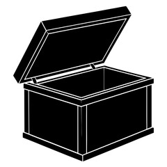 Silhouette of Toy Storage Chest with Open Lid – Black Vector Icon