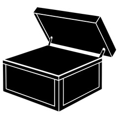 Silhouette of Toy Storage Chest with Open Lid – Black Vector Icon