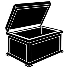 Silhouette of Toy Storage Chest with Open Lid – Black Vector Icon