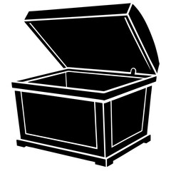 Silhouette of Toy Storage Chest with Open Lid – Black Vector Icon