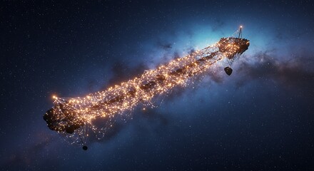 Floating Island Connected by Lights in Starry Space Concept Art