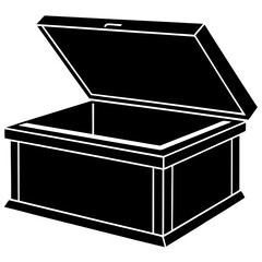 Silhouette of Toy Storage Chest with Open Lid – Black Vector Icon