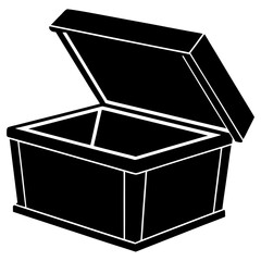 Silhouette of Toy Storage Chest with Open Lid – Black Vector Icon