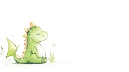 Obraz premium Cute Green Dragon Watercolor Illustration Simple Background