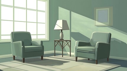 Sunny Room with Two Armchairs, and Calm Interior.