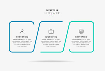 Business infographic thin line process with square template design with icons and 3 options or steps.