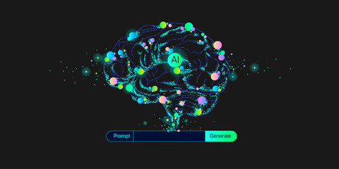 Illustration of abstract stream information. Generate image, video from prompt concept. Big data, technology, AI, data transfer, data flow, generative ai, large language model, AI prompt