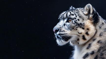 Snow Leopard Profile Against Dark Background
