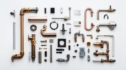 Obraz premium Neatly arranged plumbing components, showcasing precision and organization in design. 