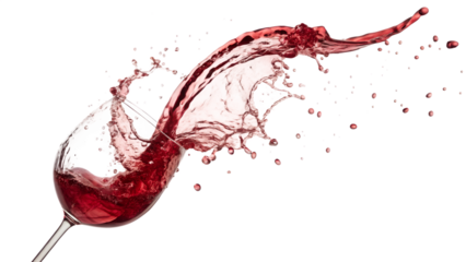 pouring red wine splash isolated on transparent background