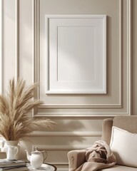 Blank frame mockup in elegant room interior.